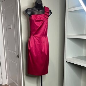 David Meister One-Shoulder Fuchsia Dress